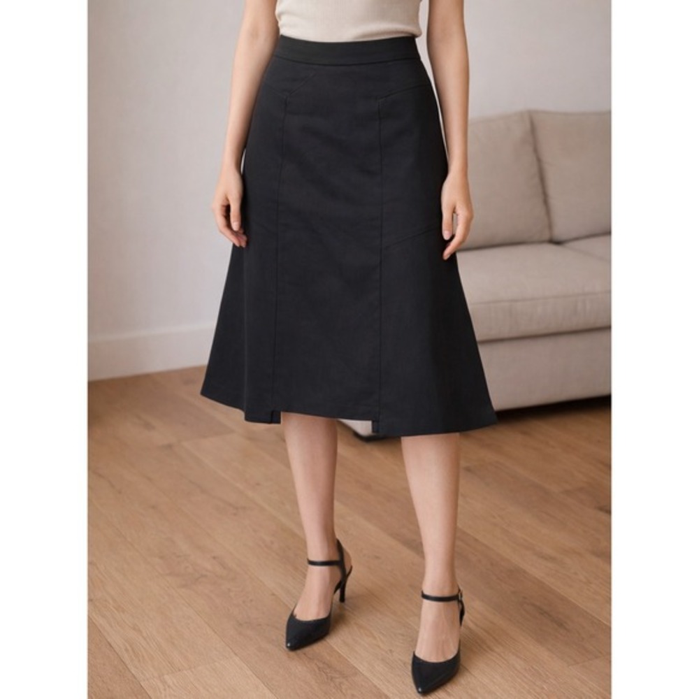 Anthropologie Leifsdottir‎ Midi Skirt Sz 4 Matte Black A-Line Casual Business